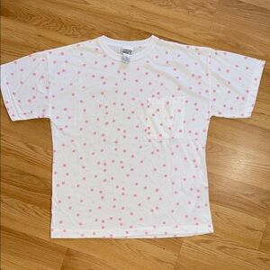 Vintage Trend Basics 1980s White Pocket Tee Pink Dot Print Size Large